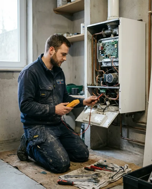 Technicus herstelt het opengewerkte binnenwerk van een De Dietrich Innovens